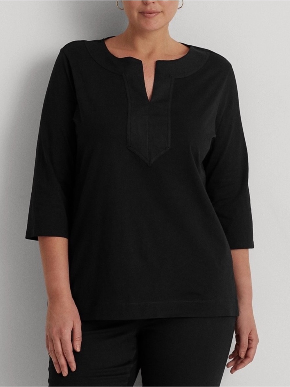 Lauren Ralph Lauren Black Split Neck 3/4 Sleeve Tunic -NWT-size 2X